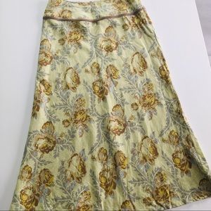 Boden 100% Linen Fern Green Floral Midi Skirt